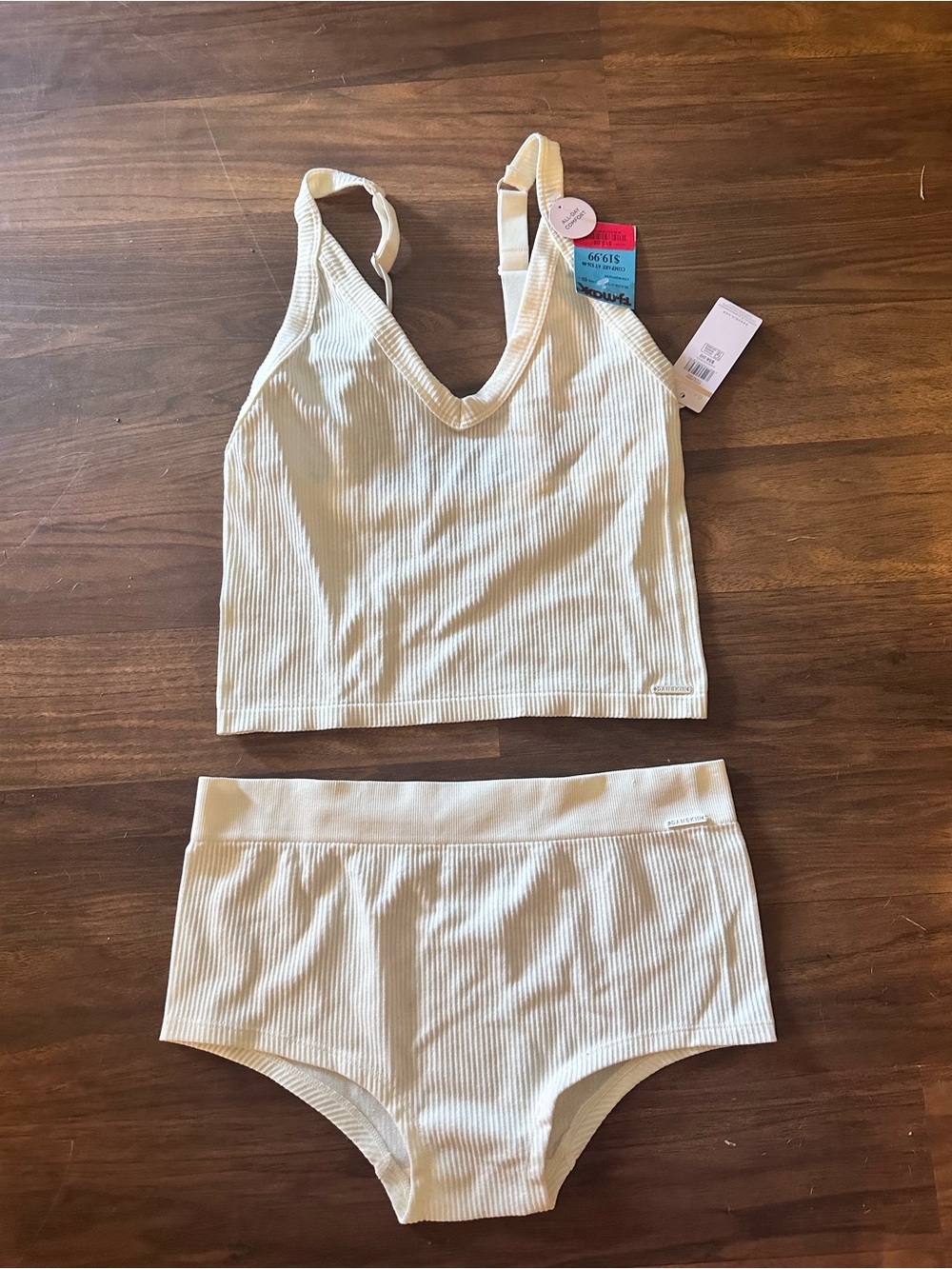 Danskin Cream Ribbed Crop Bralette and High-Waist Brief Set
